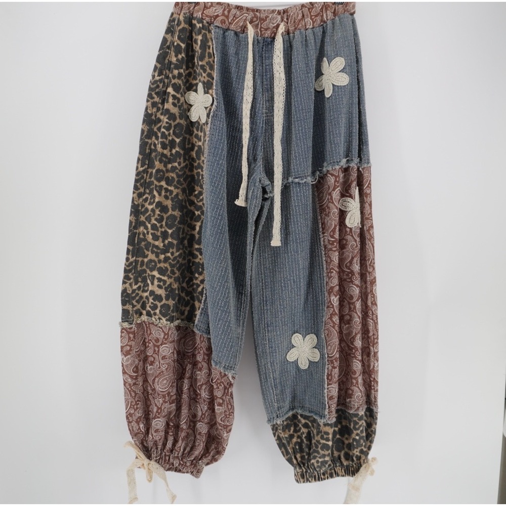 POL Clothing Patchwork Harem Pants Leopard Paisley Floral Boho Joggers SMP618 M